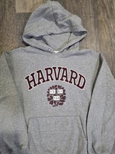 Vintage 80s Style Harvard University Grey Hoodie Pullover Size Small