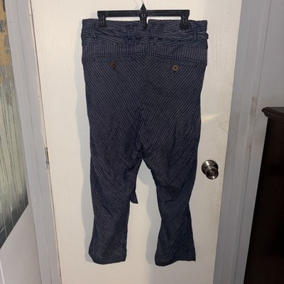 Free People Highwaist Blue & White Crinkle Denim Paper Bag Pants size 12-NWT