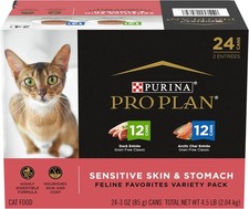 Purina Pro Plan Sensitive Skin  Stomach Adult Cat Wet Food Variety Pack, 24x3oz