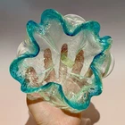 VTG Murano Art Glass Bowl Turquoise Teal Metallic With Silver Flecks A/F