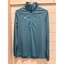 Image of Under Armour Womens HeatGear Quarter Zip Striped Long Sleeve Top Blue M NWT