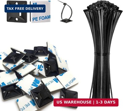 Strong Back-Glue Self Adhesive Cable Zip Tie Mounts Kit - 100 Set Cable Manageme