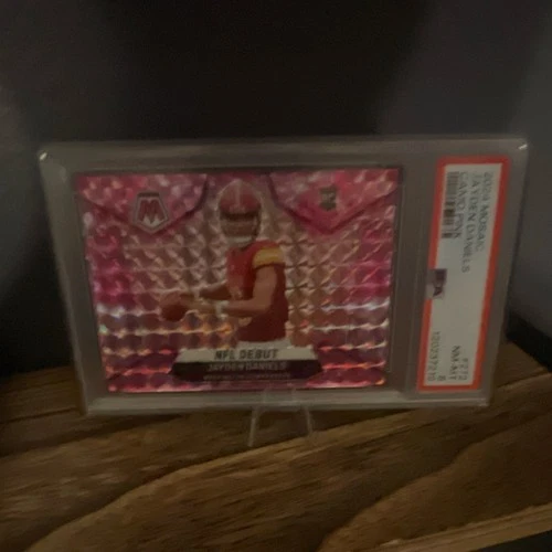Panini 2024 Mosaic Jayden Daniels NFL Debut Camo Pink Rookie Football Card PSA 8