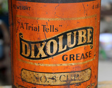 RARO DIXOLUBE de la década de 1920 5 lb. Lata de aceite de metal grasa Old Milton Oil Company