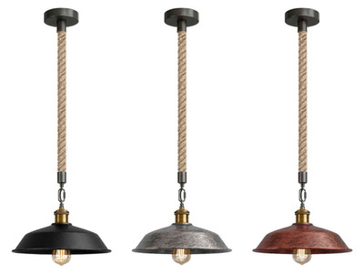 Pendelleuchte Hanfseil E27 Metall Vintage Loft Lampe 36cm Rustikal Hängeleuchte