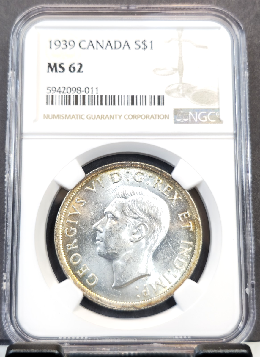 1939 CANADA SILVER 1 DOLLAR S$1 GEORGE VI NGC MS 62 BEAUTIFUL COIN