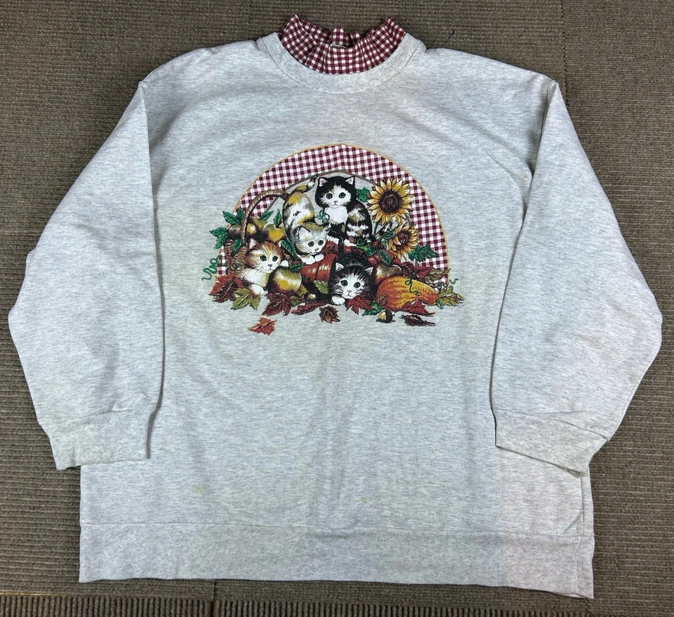 Suéter Vintage Ediciones Básicas Mujer 2X Gris Rojo Gato Otoño Calabaza Abuela Foto 2 de 4