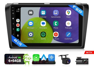 6+64 9''QLED Android Auto 14 Car Stereo CarPlay GPS Navi for Mazda3 2004-2009 DSP