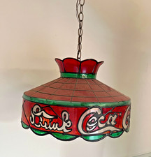 Vintage Billiard "Drink Coca Cola" Stained Glass Tiffany Style Chandelier