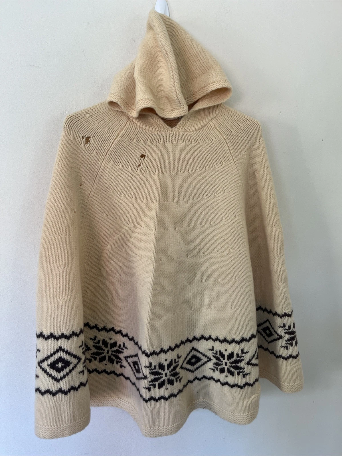 vintage Ralph Lauren 100% Lambswool Country Fair Isle Hooded Shrug Poncho