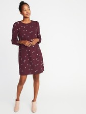 NWT Old Navy Burgundy Floral Crepe Shift Dress Size L Cottagecore