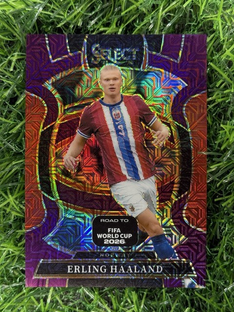 2026 Panini Select Road to FIFA World Cup 9 Erling Haaland Purple Mojo Prizm