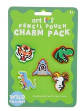 Art 101 Pencil Pouch Charm Pack, Wild Animals, Dinosaur, Tiger, Shark,