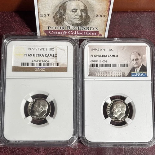 Sale! 1979 S Roosevelt Proof Type Set: NGC PR69 Type 1 & 2 Dimes.  CCD33