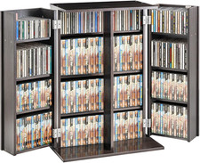 Wood Media Storage Cabinet DVD CD Organizer Adjustable Shelves With Labels
