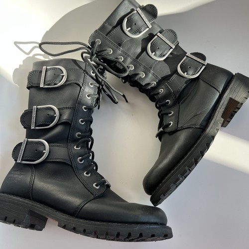 Harley Davidson Black Leather Harness Buckle Biker Moto Boots Women’s 7.5