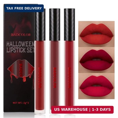 BADCOLOR 3 Colors Red Matte Liquid Lipstick Set, Burgundy Ruby Red Lip Stain for