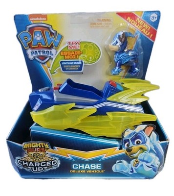 CHASE Mighty Pups CHARGED UP Paw Patrol Action Figure Deluxe Vehicle Light Sound