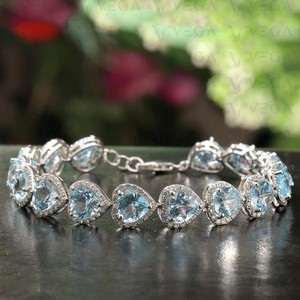 Authentic 8.00Ct Heart Natural Aquamarine & Diamond Tennis Bracelet 18k White Gold Plated
