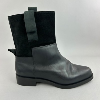 & Other Stories Damen Stiefel UK7 Schwarz Leder Wildleder Knöchel Überzieher Biker Schuhe