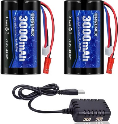 3000mAh 7.4 V Li-ion Akku with JST Plug 2S Rechargeable High Capacity RC