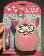 2025 FURBY Grey Plush Furry Stuffed Animal Key Chain Lip Balm Holder Gray