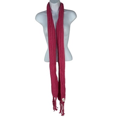 Pink Knit Long Scarf Acrylic Fringe Detail Textured Pattern Womens Winter 