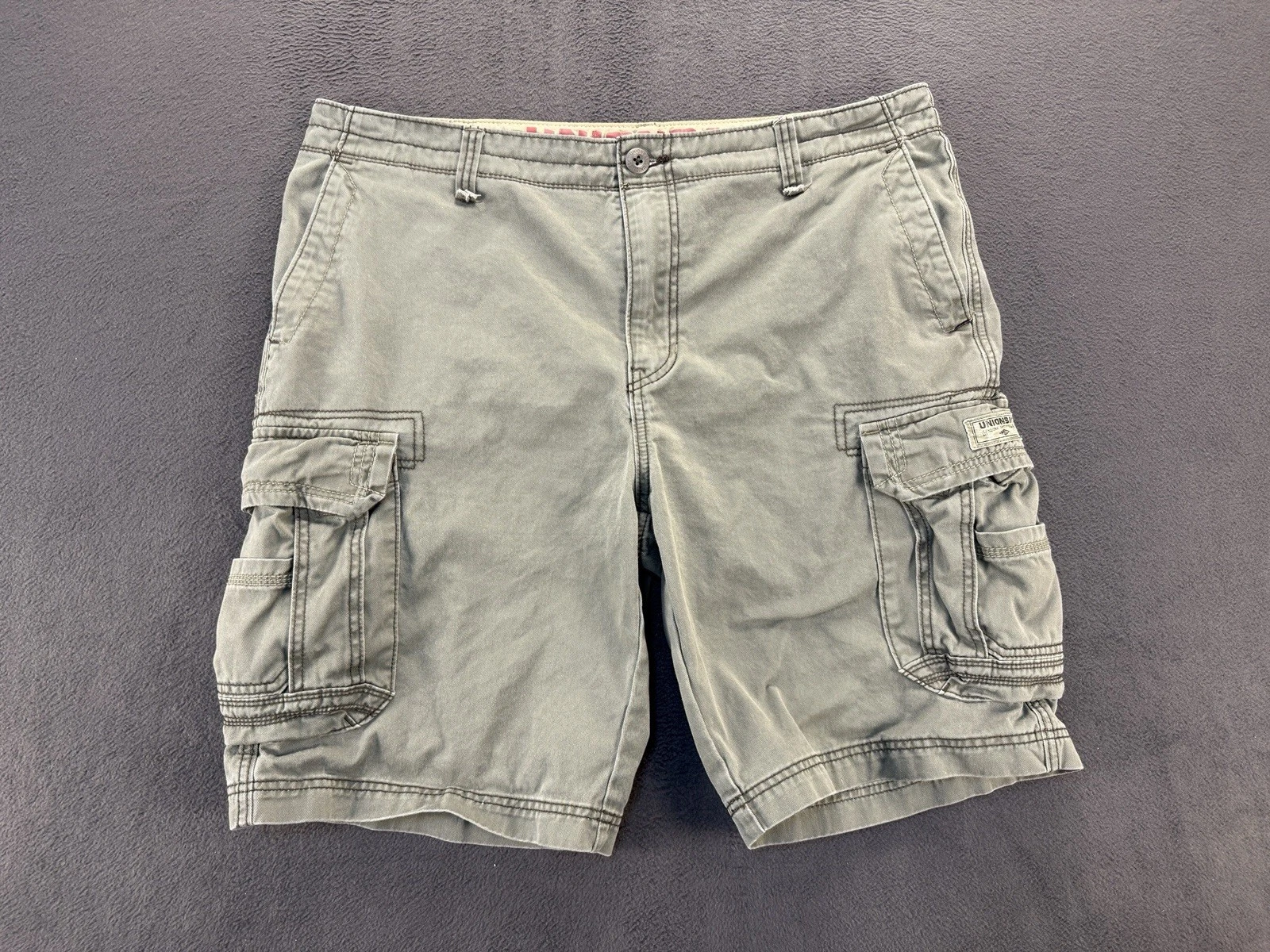 Unionbay Cargo Shorts Mens 38 Khaki Green Cotton Multi Pocket Outdoor Casual Y2K
