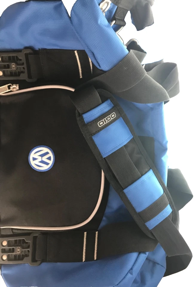 L Big Dome Duffle Gym Bag Black Blue VW Branded Shoe Compartment Embroidered - Image 3 of 4