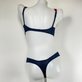 vtg AGENT PROVOCATEUR Blue PINSTRIPE Cardini PinUp Nikita Bra Set Gangster 34C L