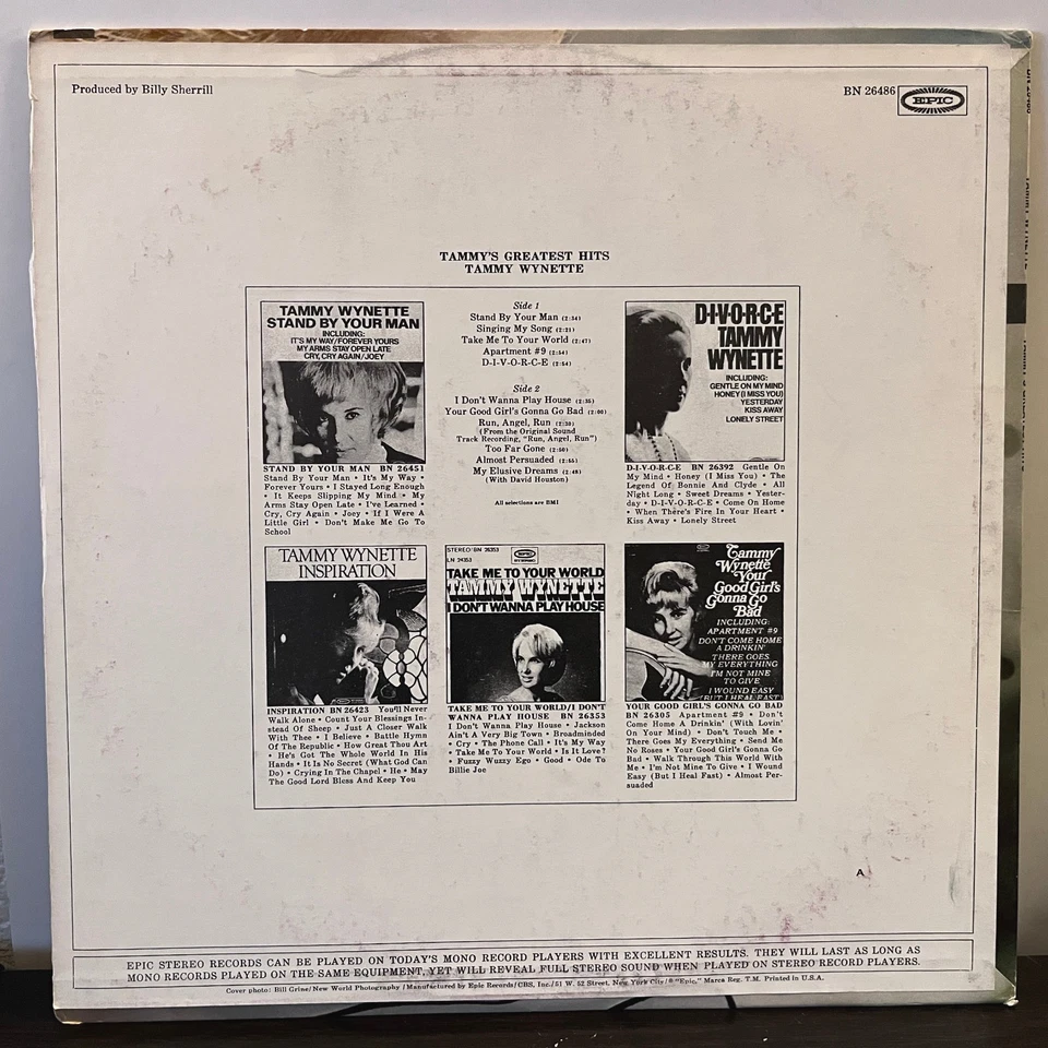 TAMMY WYNETTE - Greatest Hits (1969) -  12" Vinyl Record LP - VG+ Foto 2 de 3