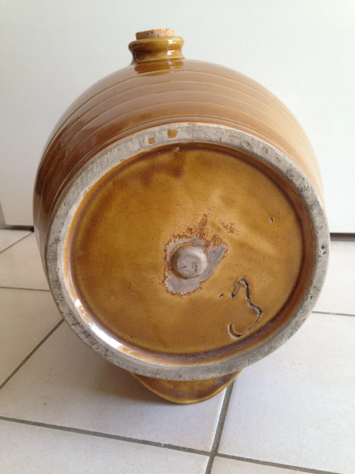 Ancien et superbe gros VINAIGRIER en Grès vernissé marron vintage - Photo 4/4