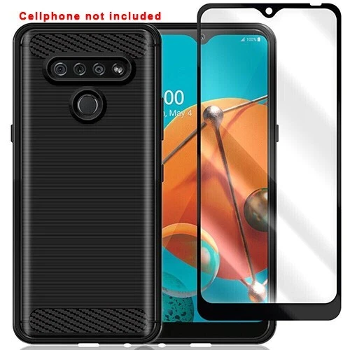 Screen Protector+Carbon Fiber Case for Regional Carriers LG K51 LM-K500QM Phone