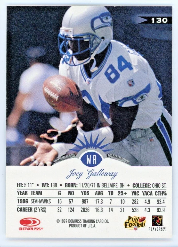 football 1997 Leaf Joey Galloway Card #130 Football - Image 2 of 4