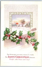 Postcard - Holiday & Snow Scene Embossed Print - Christmas Greeting Card