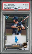 2021 Bowman Chrome Hedbert Perez Rookie 1st Auto PSA 9 Mint Brewers
