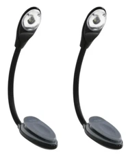 2 PACK Flexible LED Book Light Easy Clip On Reading Travel Battery Op Patriot