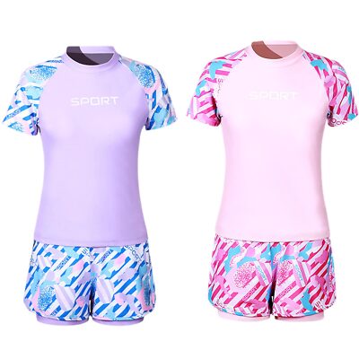 Kids Girls Rash Guard Swim Costume Shorty Top Shorts Bathing Suit Surfing Diving