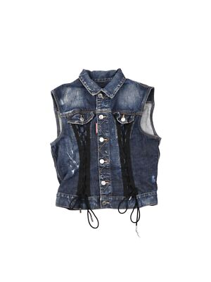 Ladies Dsquared2 Classic Denim Short Denim Gilet Waistcoat