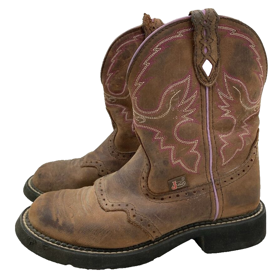 Justin Gypsy Cowgirl Boots in Brown & Pink Leather - Women's Size 8 B L9903