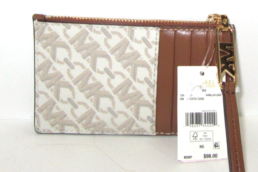 Michael Kors Empire Small Zip Card Case Vanilla Signature Luggage  