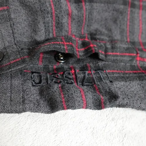 Dissizit! Shirt Men's Large Red Gray Plaid Button Up Snap Long Sleeve Pockets! - Picture 4 of 12