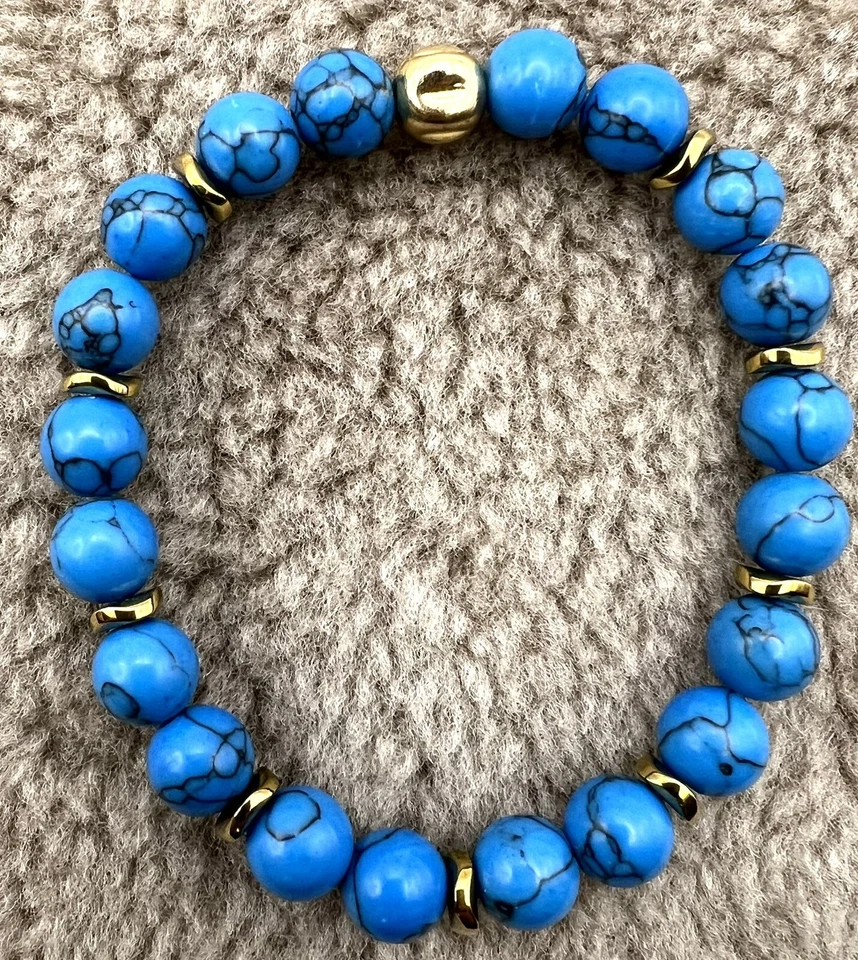 Edles Armband blauen Howlith Perlen Elastisch & Unisex Naturstein Echte Neu TOP - Bild 2 von 3