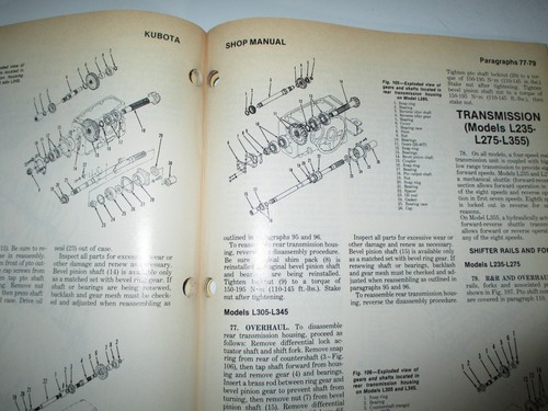 Kubota L185 L235 L245 L275 L285 L295 L305 L345 L355 Tractor I&T Shop Manual K-3 - Picture 4 of 5