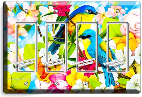PARADISO TROPICALE FIORI AMORE UCCELLINI BLU INTERRUTTORE LUCE PRESA PIASTRE DA PARETE DECORAZIONE - Foto 16 di 34