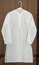 Boys Traditional Chikankari Cotton Kurta Color-white Chest-17in L- 32in Preowned