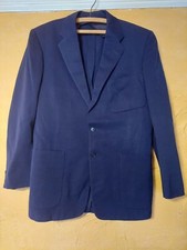 1950s navy blue notched lapel gabardine suit jacket coat Med LG