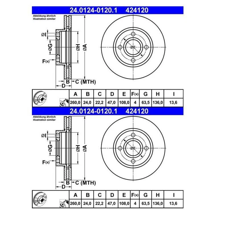 2x ATE 24.0124-0120.1 Disque de Frein pour Ford Mondeo I Break Mondeo II - Photo 1/1