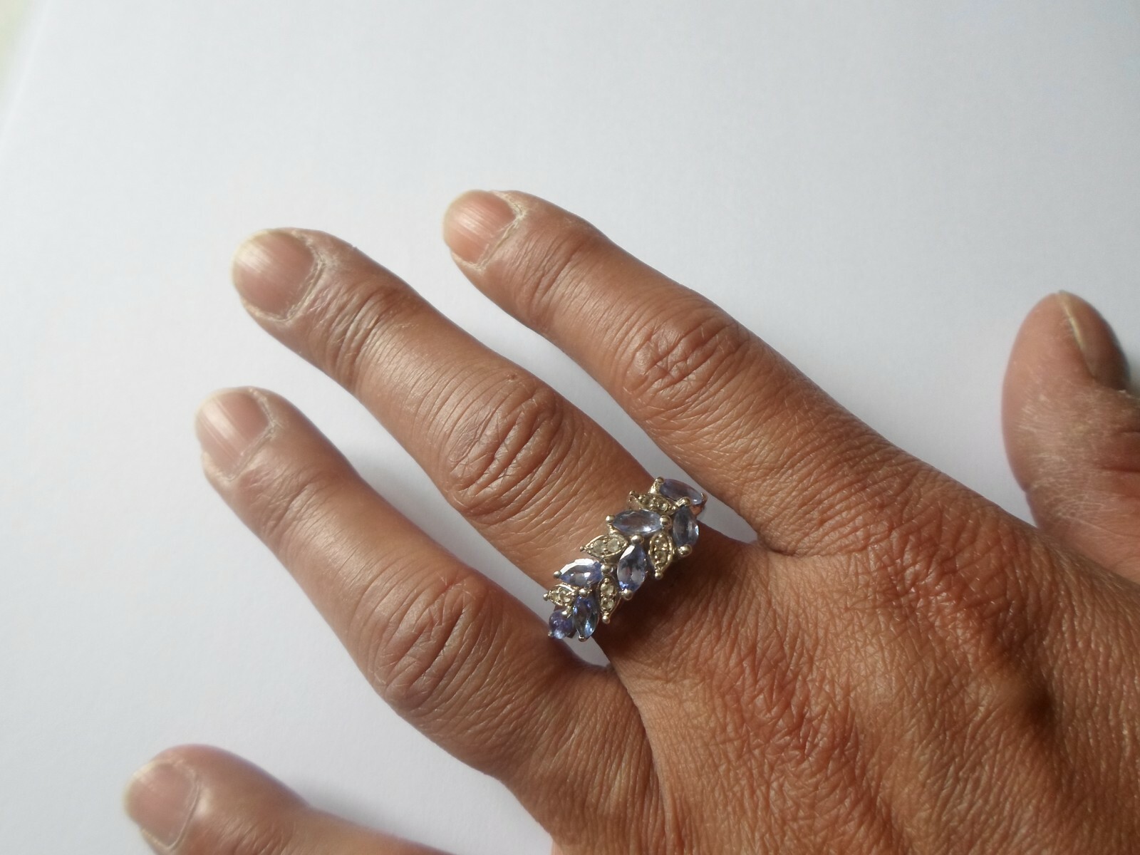 solid silver ring, blue and zirconium cabochons, … - image 4