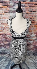 David Meister Sleeveless Ivory Black Polka Dots 100% SILK Evening Dress Sz 6 EUC